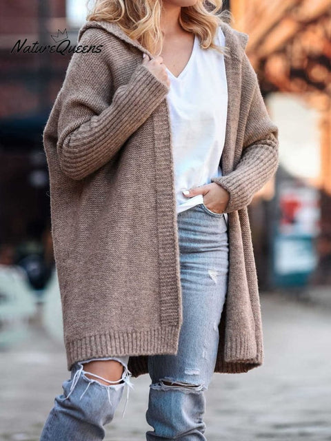 Bat Sleeve Hooded Soft Loose Patchwork Sweater