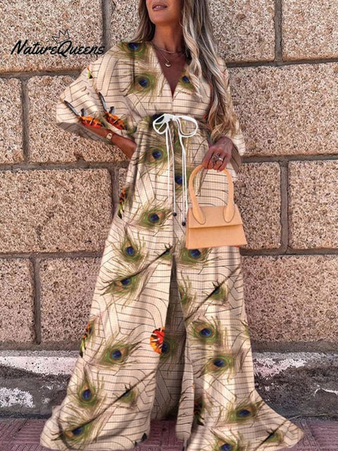 Women's Spring and Summer Casual Vacation Style V-Neck Printed Dress