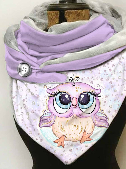 Owl-print slouchy fleece scarf and shawl