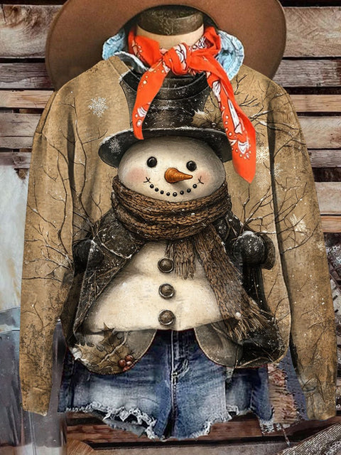 Retro Snowman Art  Print Casual  Sweatshirt