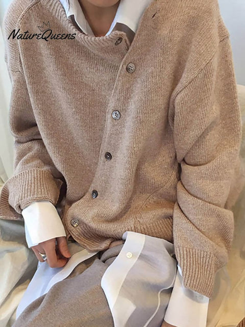 Women's Solid Color Stylish Irregular Warm Casual Knitted Coat