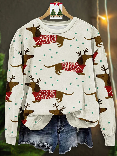 Lovely Winter Christmas Dogs Art Print Casual Sweatshirt