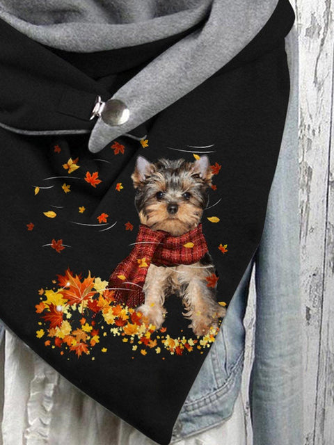 Women's Maple Leaf Cute Pet Dog Simple Print Shawl Scarf
