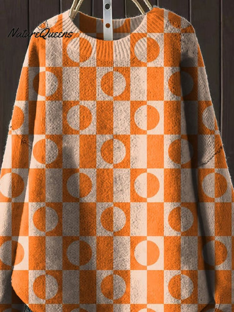 Bauhaus Style Geometric Circle Pattern Printed Knit Pullover Sweater
