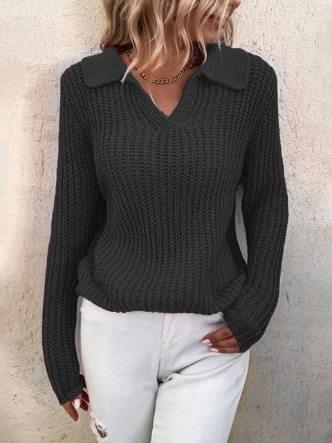 Women's  Solid Color Slim Fit  Lapel  Casual Pullover Sweater
