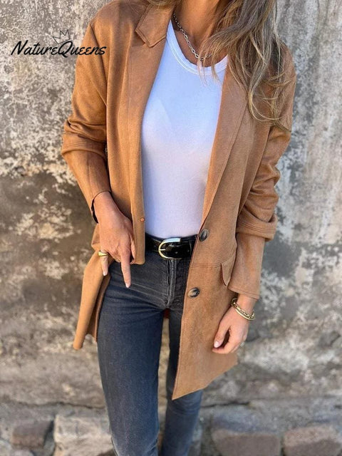 Jacket Suede Lapel Long Sleeve Casual Coat