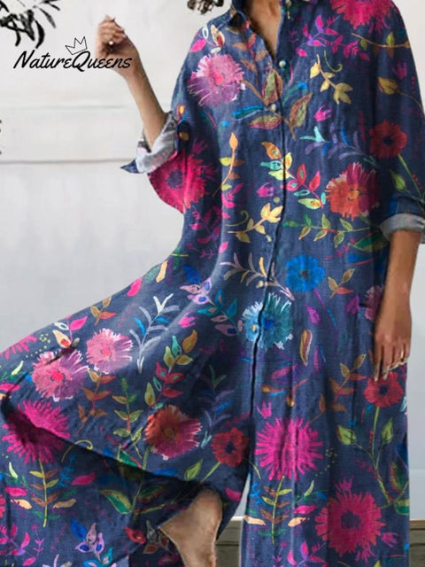 Women's Art Print Casual 100% Cotton Wide Leg Jumpsuit