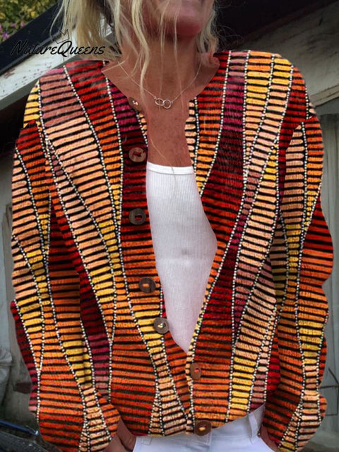 Abstract Art Print Buttoned Cardigan Sweater