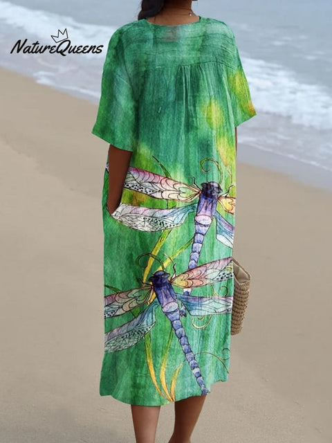 Women's   Dragonfly Cat  Art Print  Casual Dress