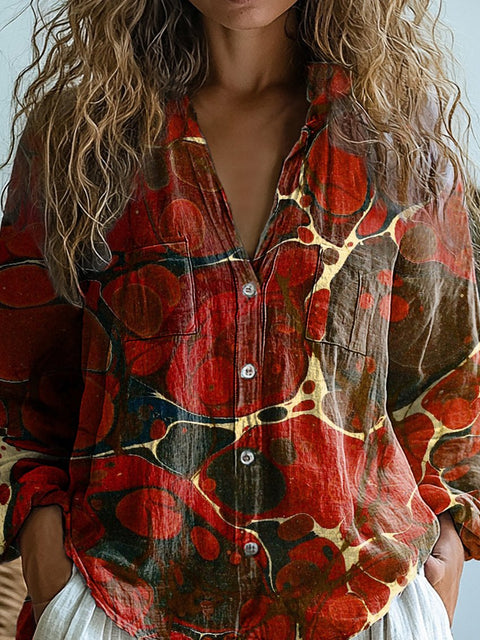 Artistry Oil Leakage Art Printed Women's Casual Long Sleeve Comfortable Cotton Shirt