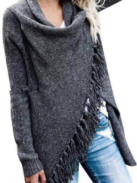 Women's Stylish Casual Long Sleeve Solid Color Loose Slash Cardigan Sweater
