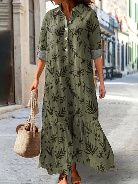 Night Meadows Floral Pattern Printed Women's Pocket Cotton Dress