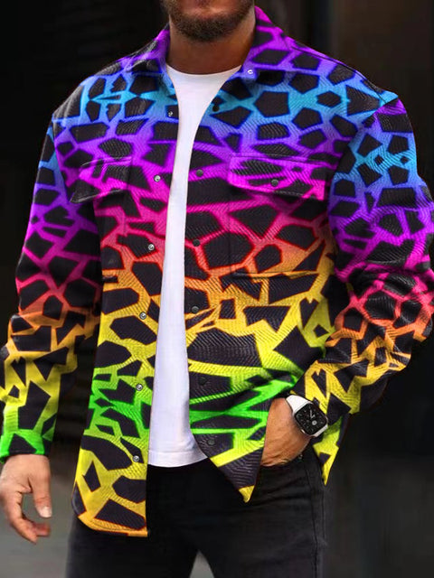 Rainbow Leopard Print Men's Fashion Casual Long Sleeved Jacket