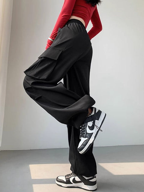 Women's Retro Stylish Casual High Waist Sports Parachute Wide Leg Pants