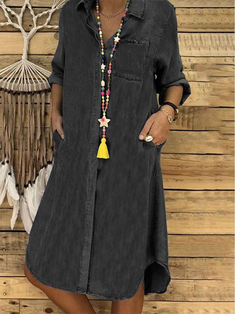 Women's Solid Color Casual Long Sleeve Dress