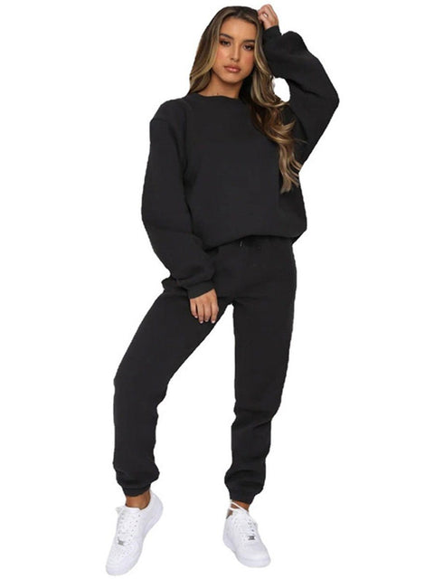 Solid Color Round Neck Long Sleeve Trousers Sweatshirt Suit