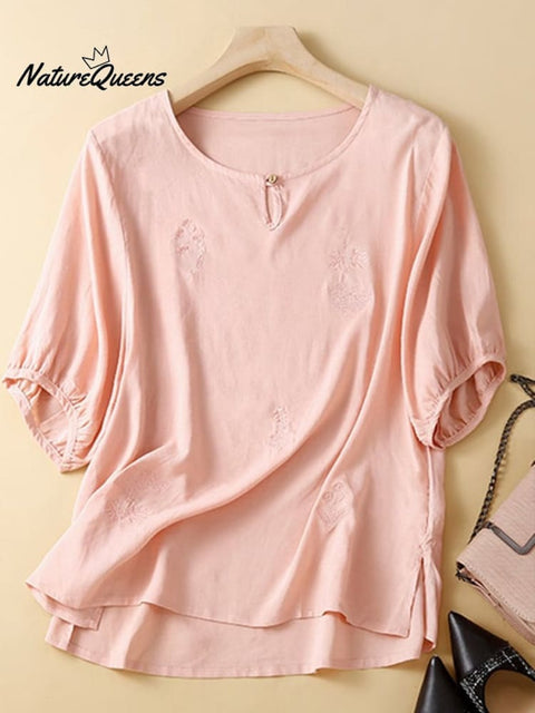 Cotton Linen Solid Color Casual Top