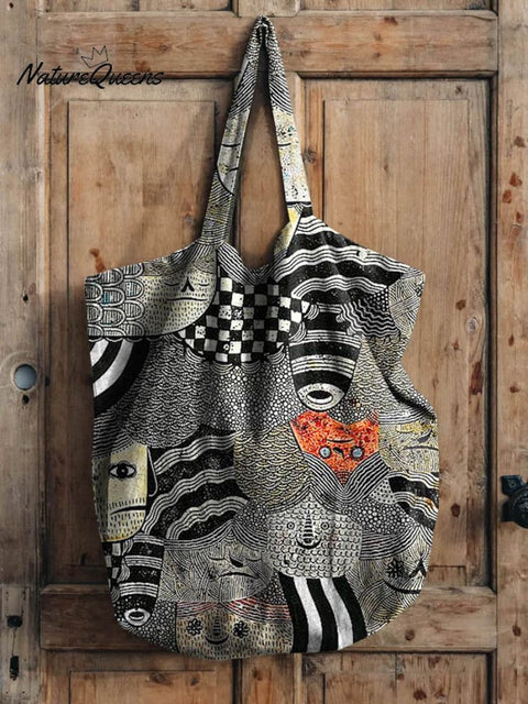 Funny Figure Illustration Pattern Art Print Casual Linen Tote Bag
