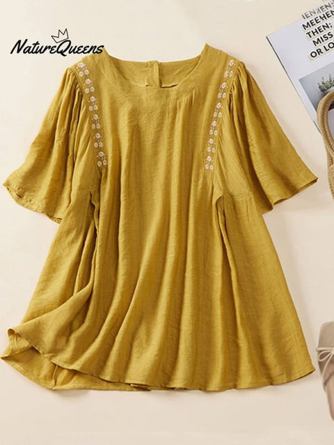 Literary Loose Cotton Linen Short-Sleeved Shirt