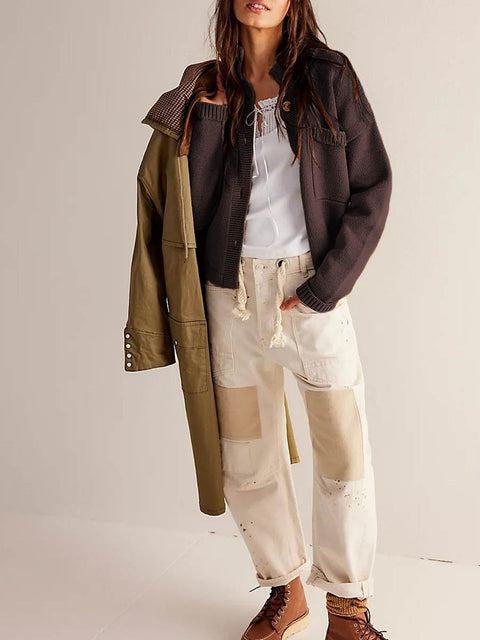 Women's Stylish Casual Long Sleeve Solid Color Loose Knitted Cardigan Sweater