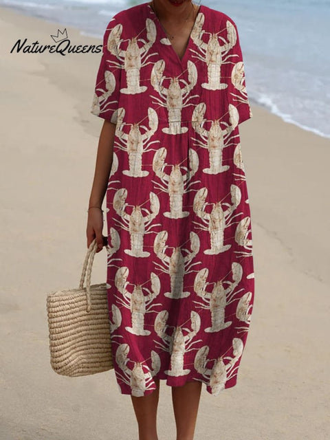 Lobster Arrangement Decorative Pattern Flowy Dress