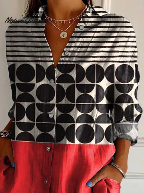Artistry Geometric Pattern Printed Women's Casual Cotton Shirt