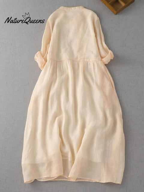 Artistic Retro Standing Neck Embroidered Dress