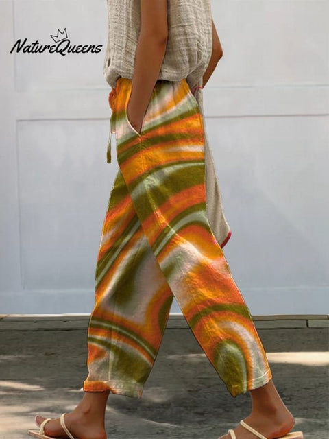 Hippie Style Swirl Pattern Printed Women's 100% Cotton Casual Pants