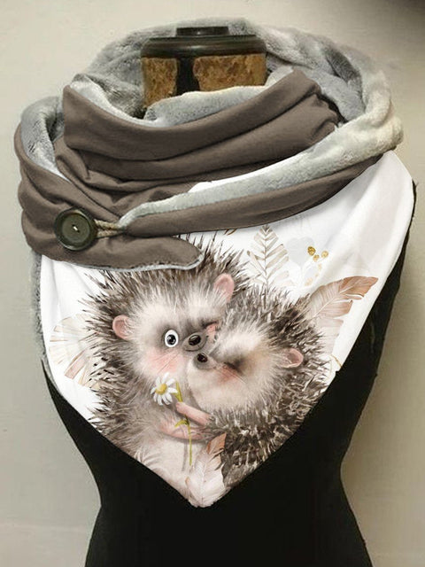 Fleece Cute Hedgehog Art Print Casual Scarf