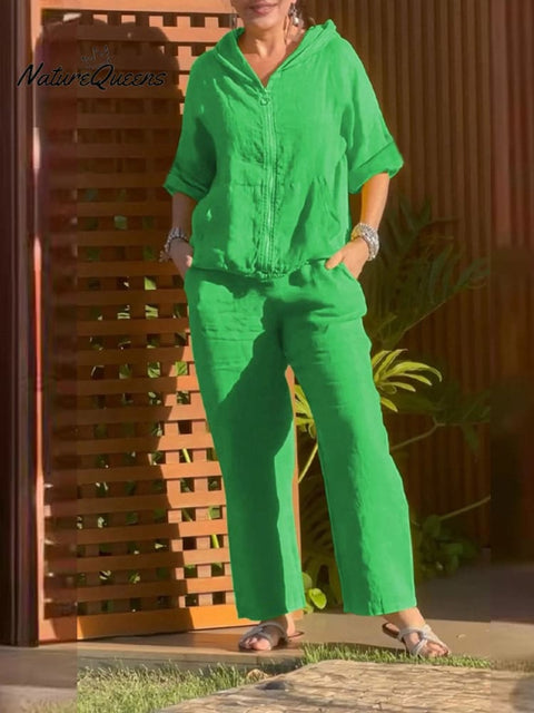 Women's Cotton and Linen Casual Two-Piece Set Outfit