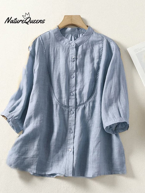 Women's Loose Single Breasted Solid Cotton Linen Shirt