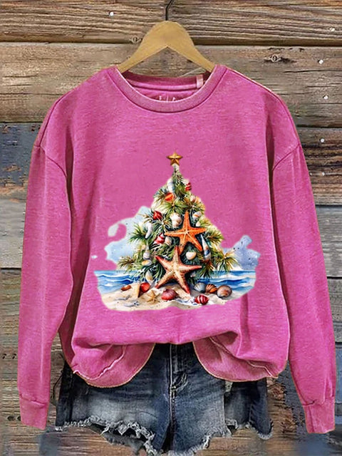 Beach Christmas Print  Casual  Sweatshirt
