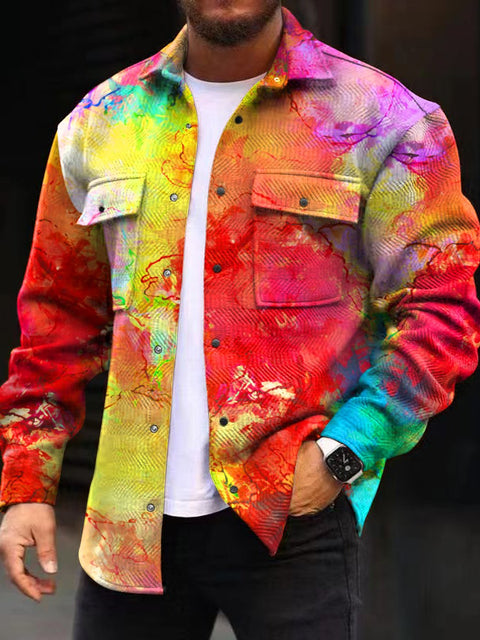 Colorful Rendering Effect Printed Men's Fashion Casual Long Sleeved Jacket