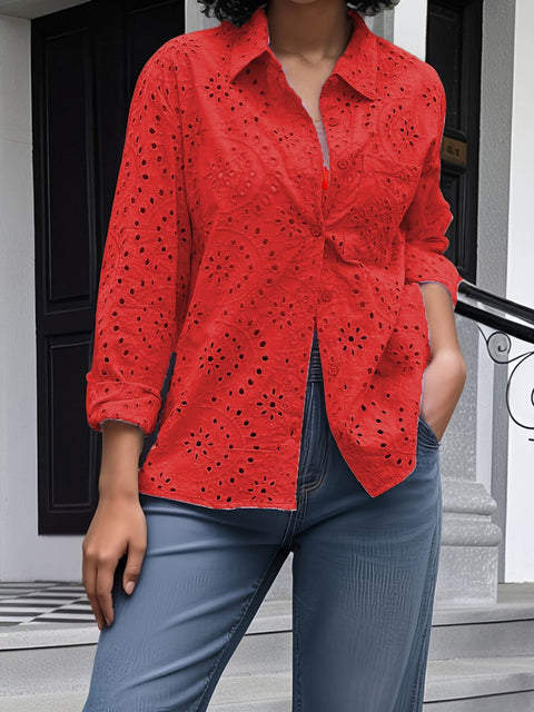 Women's  Loose Embroidered Hollow Casual Shirt