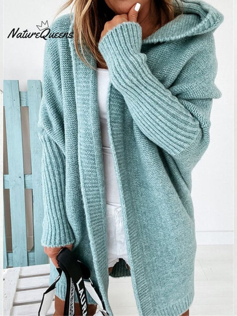 Bat Sleeve Hooded Soft Loose Patchwork Sweater