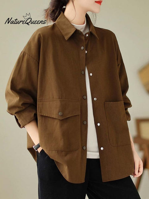 Women's Retro Solid Color Loose Elegant Casual Cotton And Linen Shirt