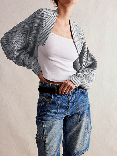 Women's Stylish Casual Fashionable V-neck Bat Sleeve Solid Color Loose Knitted Cardigan Sweater