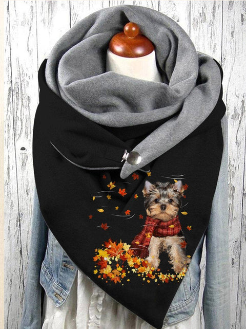 Women's Maple Leaf Cute Pet Dog Simple Print Shawl Scarf