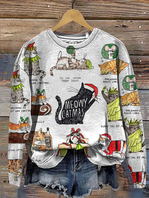 Meowy Catmas * Humour * Puns *  Christmas Print Casual  Sweatshirt