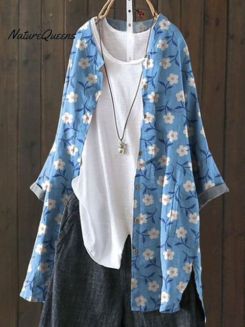 Lovely White Summer Floral Pattern Printed Women's Loose Casual Top Jacket