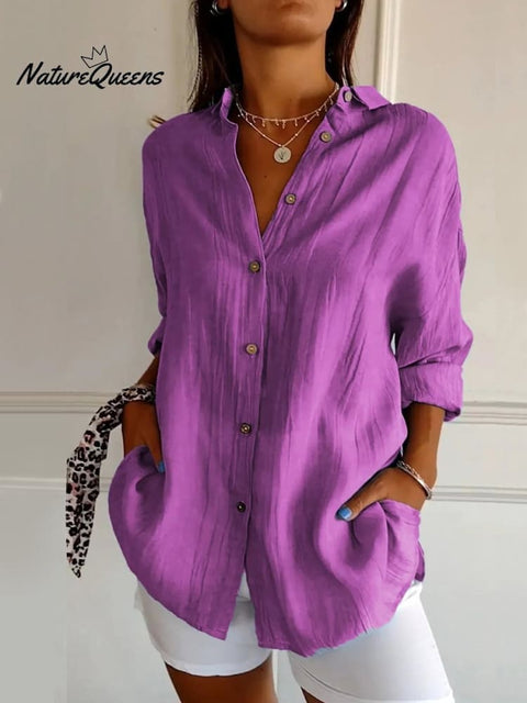 Women's Single-Row Buttons Pleated Solid Color Shirt