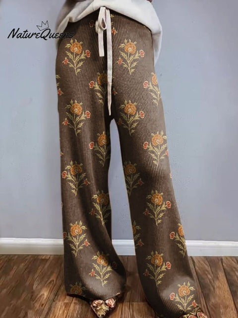 Women's Lovely Floral Art Printed Comfortable Knitted Trousers