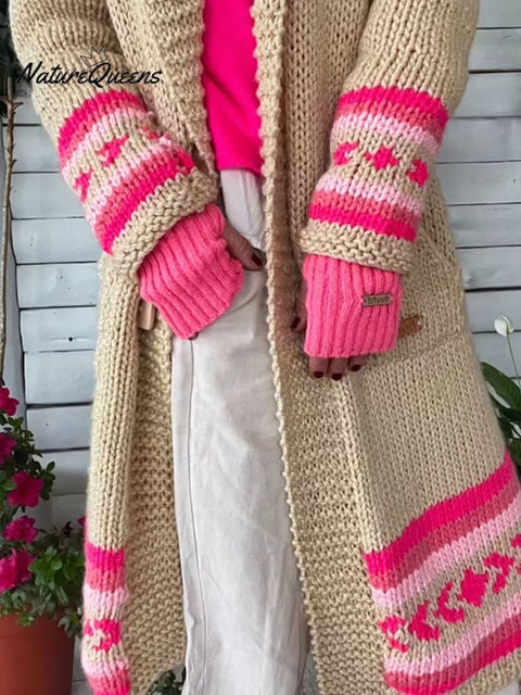 Aztec Knitted Long Sweater Coat