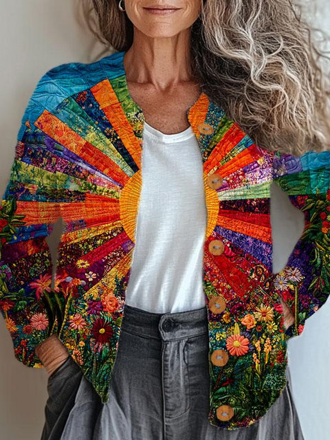 Retro Hippie Art Print Buttoned Cardigan Sweater