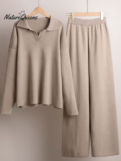 Collar Sweatshirt Top and Pants Set