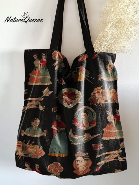 Artist Frida Decorative Patterns Casual Linen Tote Bag