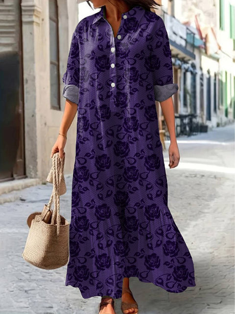 Goth Style Lace Pattern Printed Women's Pocket Cotton Dress