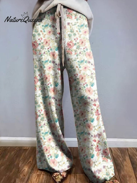 Watercolour Rose Garden Pattern Printed Women's Comfortable Knitted Trousers