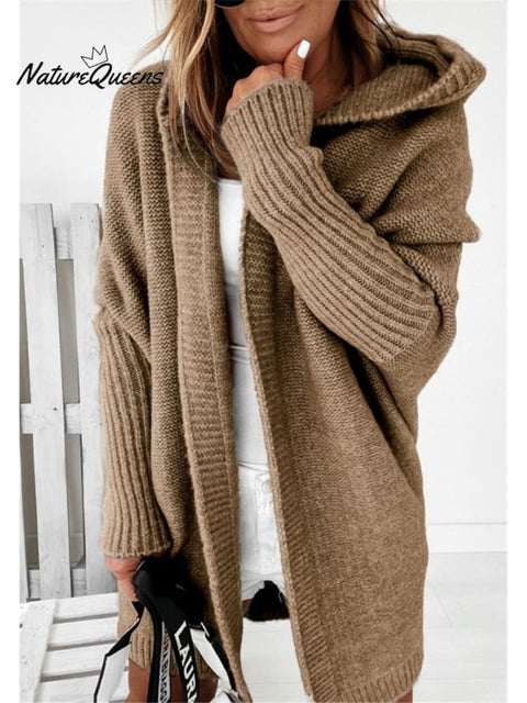 Bat Sleeve Hooded Soft Loose Patchwork Sweater