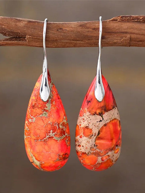 Women's Natural Teardrop Shape Emperor Stone Earrings